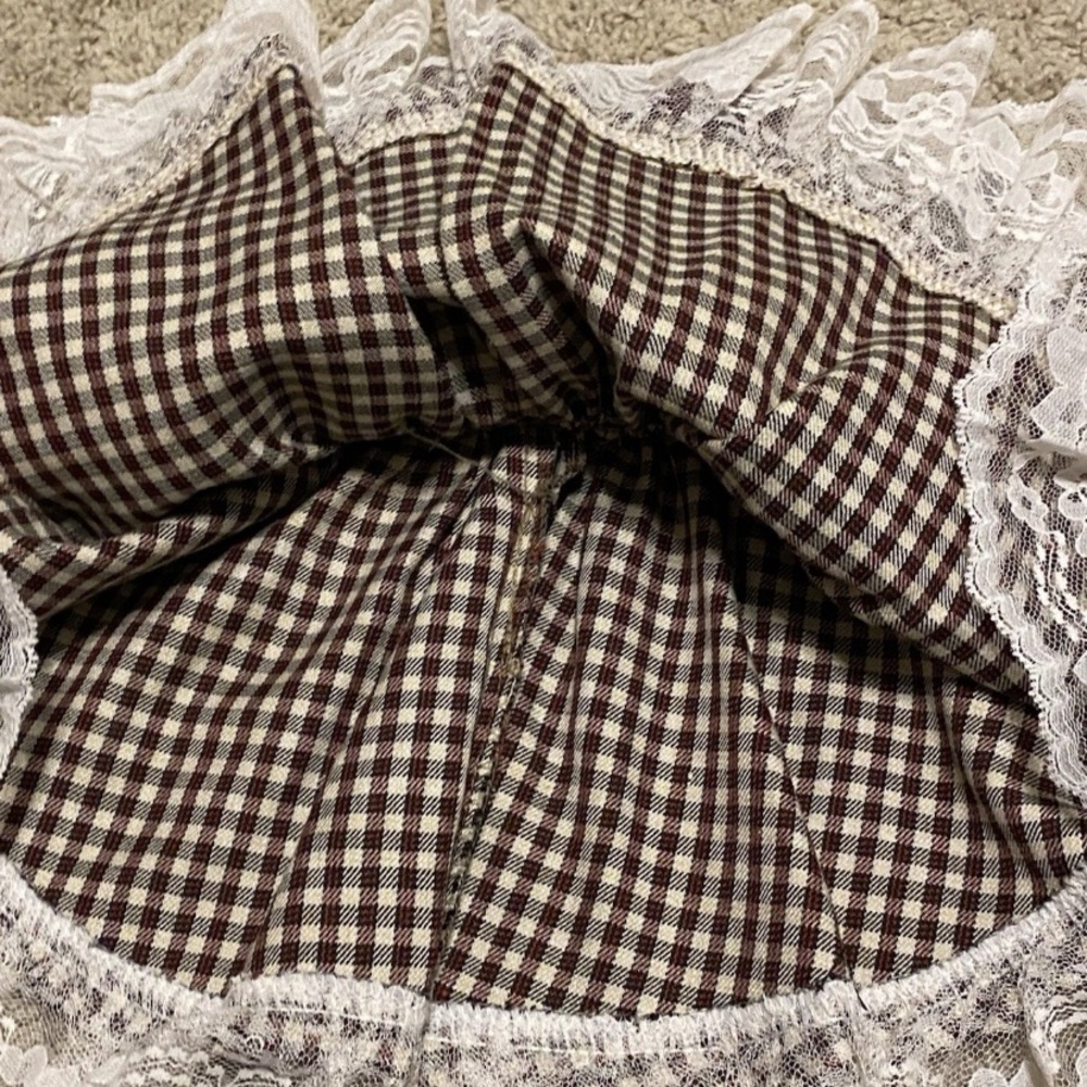 Vintage Maroon Plaid Velvet Lace Collar Christmas Dress 6-9 Months Made In USA - Picture 5 of 6